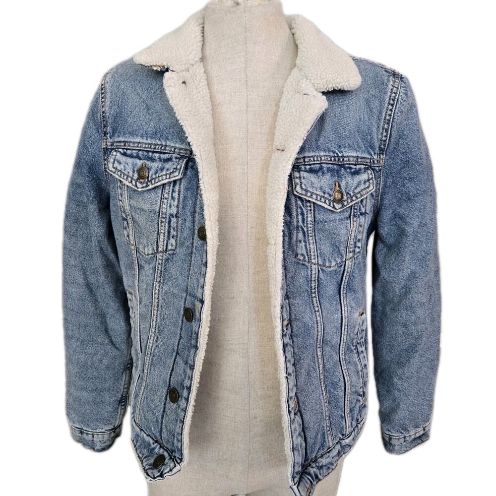 Sherpa Lined Denim Trucker Jean Jacket Aeropostale Mens Sz S Unisex